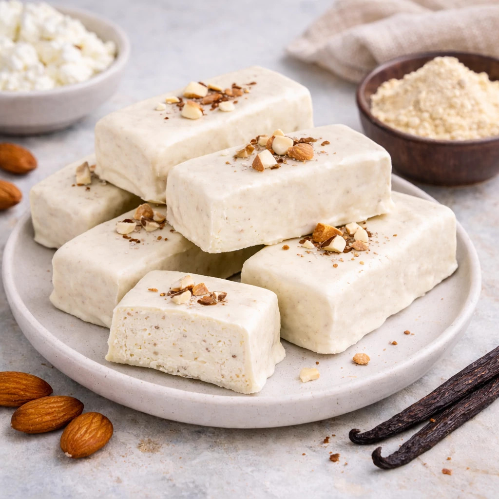 Quarkriegel auf einem Teller