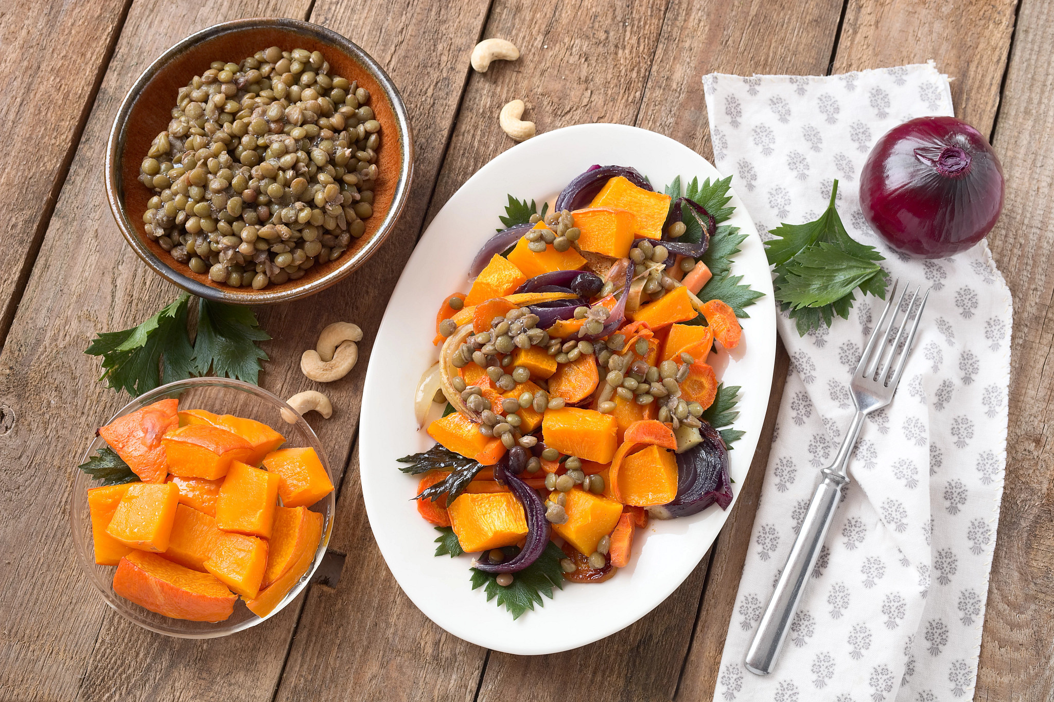 Linsen-Kürbis-Salat mit Feta
